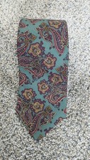 Men's 100% Silk Tie Sage Green Classic Paisley Floral Old Money Wedding USA Made