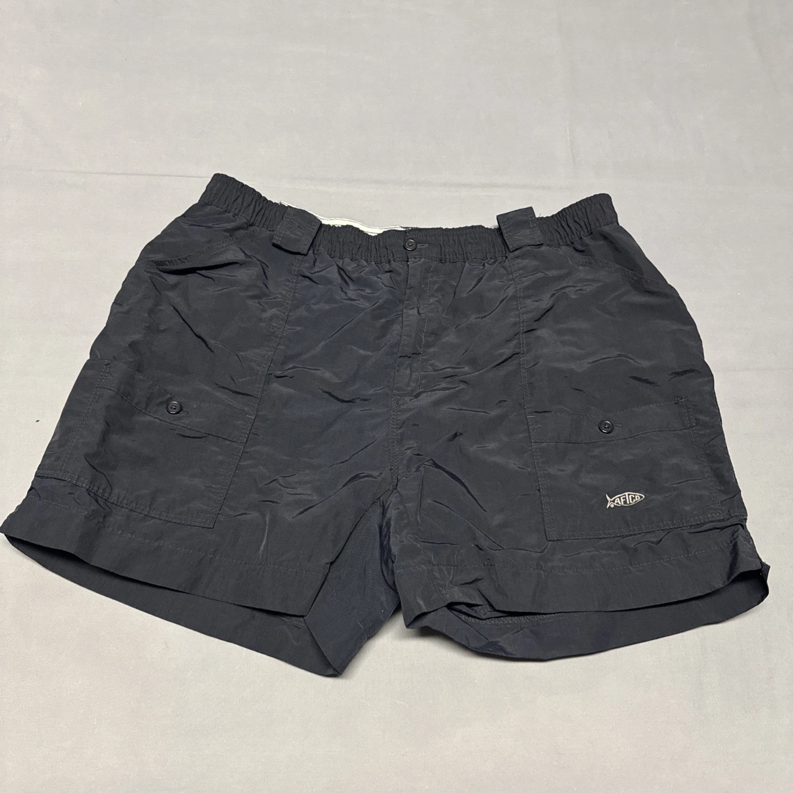 AFTCO Bluewater Cargo Shorts Men’s 44 Black Nylon Fishing Outdoor 5 In Inseam
