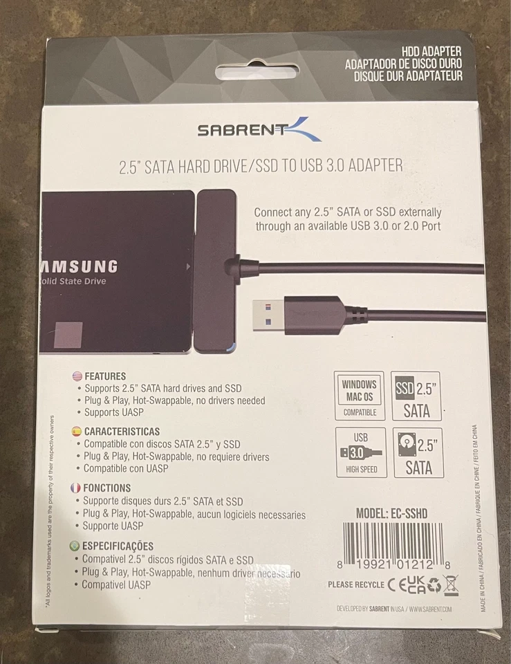 NEW SABRENT 2.5 Inch SATA Hard Drive/ SSD to USB 3.0  Adapter - Image 3 of 4