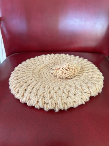 Berretto vintage all'uncinetto cappello donna pom pom fatto a mano retrò inverno rosa polvere - Foto 5 di 6
