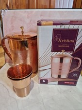 Pure Copper Jug for Water, 2 x Cups set, Silver look- Pure Copper