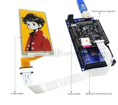Quad-Color 3.7 inch e-Paper 240x416 Display w/Arduino Shield,Library