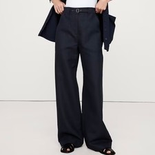 Banana Republic High Rise Wide Leg Studio Pant Navy Blue 12 826947
