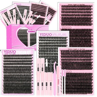 YIDUO 4 Styles Lash Clusters Kit 60D+80D+100D+150D 12 pair (Pack of 1), Black