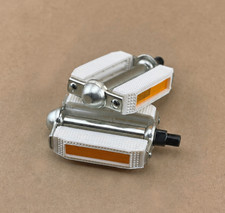 White/Chrome Vintage Bicycle Block Pedals Schwinn Stingray Cruiser Lowrider Bike