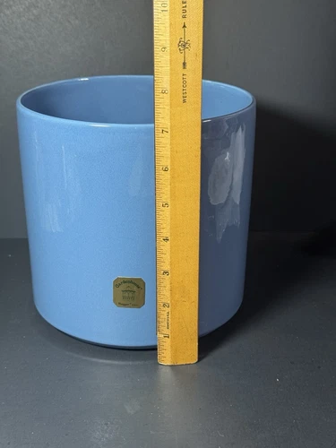 NOS Vintage HAEGER 7 1/4” DUSTY BLUE Cylinder Pottery Planter Garden House