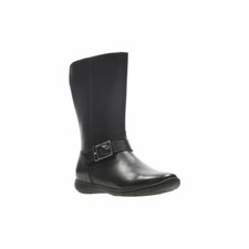 Image of Clarks Venture Moon Black Leather Girls School Boots UK Size 10 F