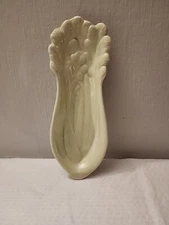 Vintage Mid Century Modern USA Pottery Green Celery Shaped Dish 