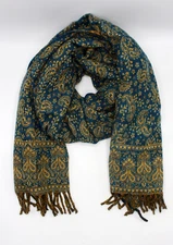 Hand loomed Flower Design Blue Woolen Shawl