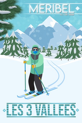 Méribel Les 3 Vallées Vintage French Travel Ski Poster - 第 1/1 張圖片