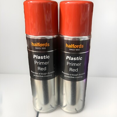 HALFORDS PLASTIC PRIMER  RED AERSOL 300ML 2x CANS