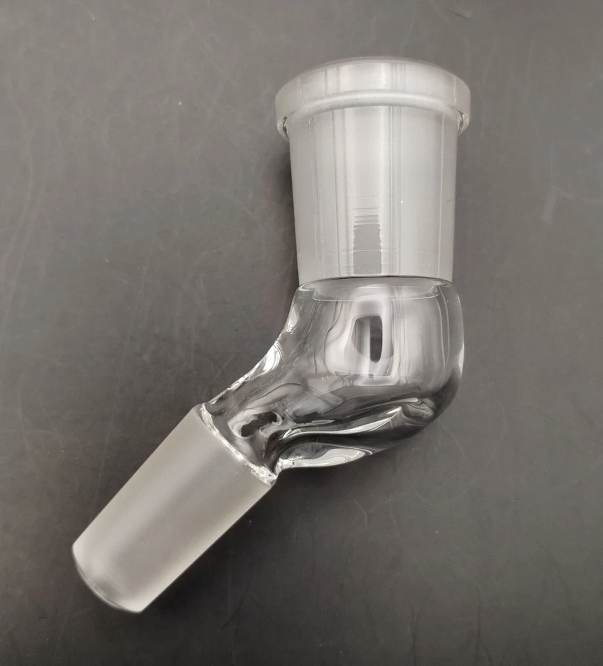 Codo adaptador de fijación de junta de tierra de vidrio ángulo de 45 grados calidad B 18 mm-14 mm Foto 2 de 3