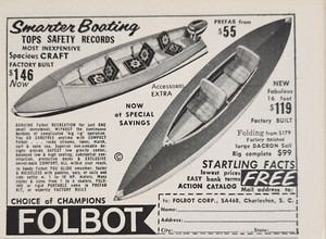 1968 Print Ad FOLBOT Folding Boats Factory Built Charleston,South Carolina