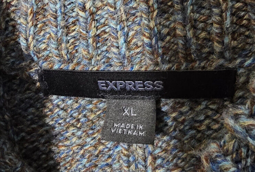 Express Mens Cardigan Sz XL Full Zip Chunky Knit Stretch Mock Neck Wool Blend - Picture 3 of 12