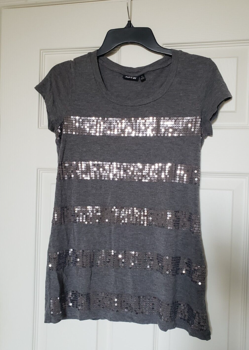 FILA Apt. donna 9 top grigio manica corta con file di paillettes taglia Medium