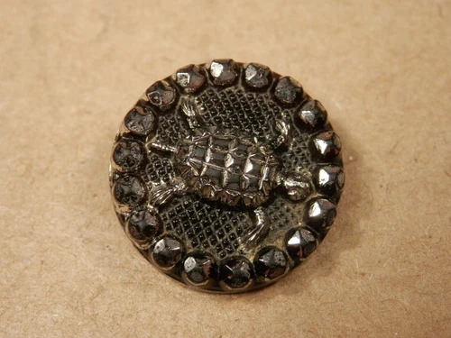 Antique 11/16" Black Glass Facated Turtle Button