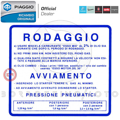 TARGHETTA NORME RODAGGIO MIX 2% BLU ORIGINALE PIAGGIO VESPA 50