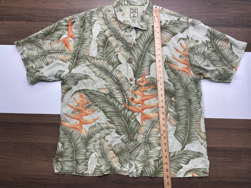Montego Mon Mens XL 100% Silk Green Floral Button Up Shirt Short Sleeve - Image 4 of 4