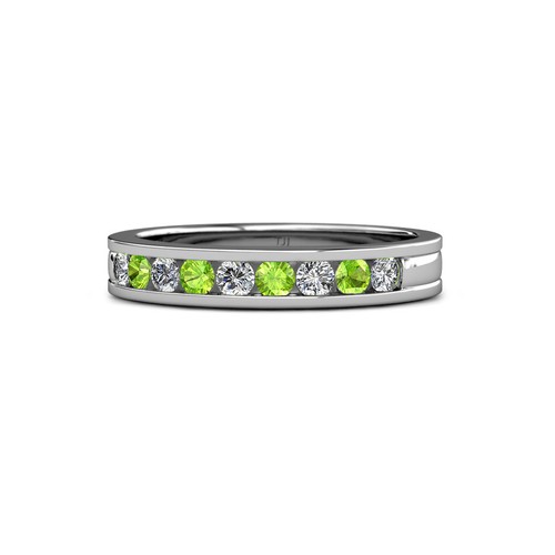 18K Yellow Gold Peridot & Diamond Wedding Band - Size 9, Round Stone Stackable Ring
