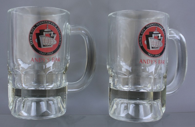 Vintage Collectible Souvenir Glass Steins: PA, Spring City, Centennial, Pair
