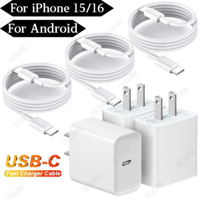 For iPhone 16 15 iPad Pro Samsung 20W PD USB C Adapter Fast Charger Type C Cable