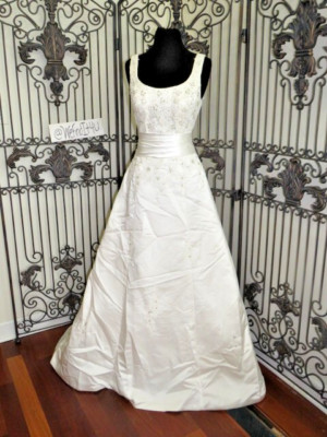 436W SINCERITY 3654 BEADED CRYSTALS SZ 10  IV SILVER WEDDING  GOWN DRESS  NWT