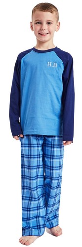Boys Personalised Check Pyjamas Lounge Wear Teens 8 - 15 Yrs - Picture 5 of 8