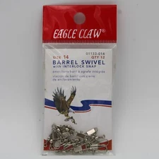 Eagle Claw Barrel Swivels With Interlocking Snap 01133-014 12 Pack Size 14