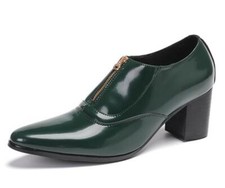 Men Fashion British Pointy Toe Zipper Leather Shoes Block High Heels Party Shoes