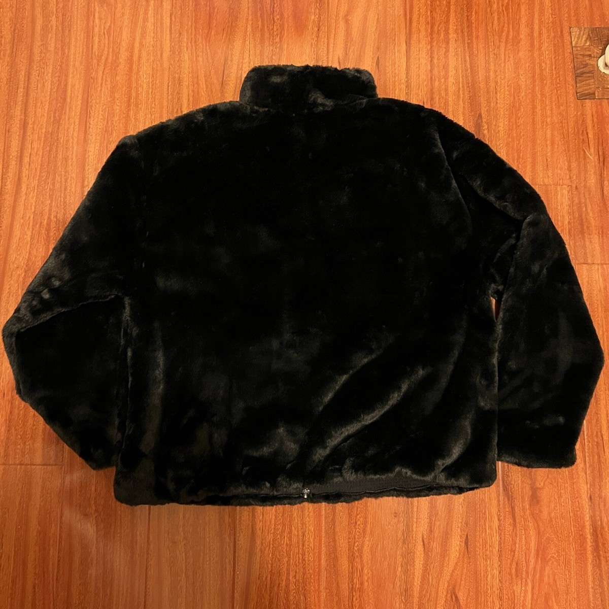Nike NSW Plush Faux Fur Oversized Jacket Black & Fossil Womens