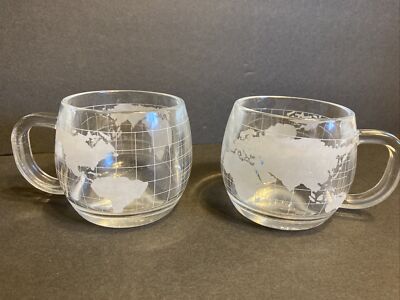Vintage Nestle Etched Clear Glass World Map Coffee Cup Mug 3