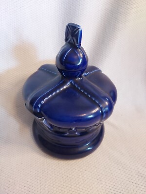 Royal Cobalt Blue Crown Shaped Trinket Stash Jewelry Box 6 in tall VTG w/crazing