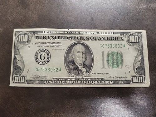 1934 A Chicago, IL $100 Federal Reserve Note Bill Hundred Dollar Circulated