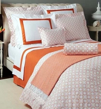 Sferra Deagan King Duvet Cover Tangerine Egyptian Cotton Percale Print Italy New