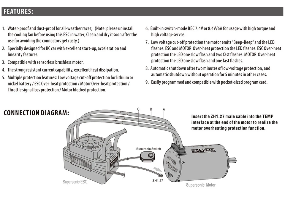Rocket 50A ESC Waterproof Brushless Electric Speed Controller for 1/10 RC Cars - Image 2 of 4