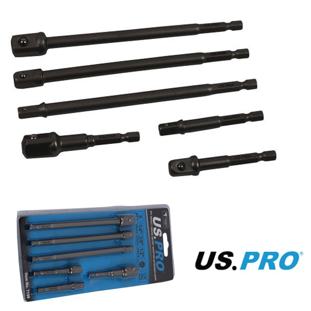 US PRO Impact Bit Socket Adapter Driver 6pc Set Extension 1/4 3/8 & 1/2""
