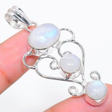 Moonstone Gemstone Handmade 925 Sterling Silver Jewelry Pendant Size 2"