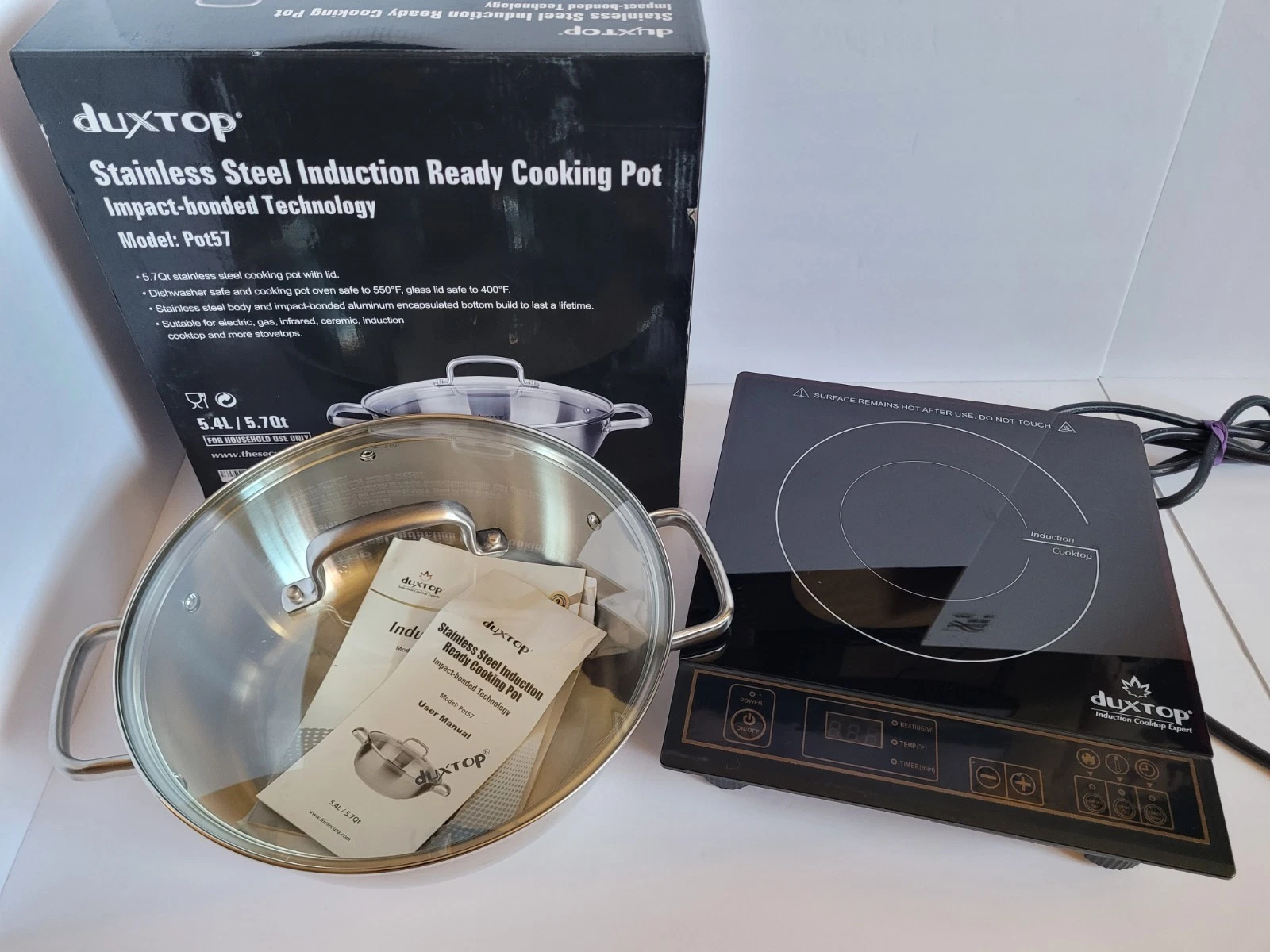 Duxtop Stainless Steel Induction Cook Pot With Portable Stovetop Cooktop Burner