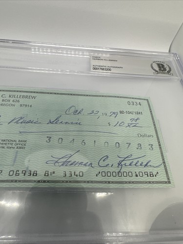 1979 Harmon Killebrew Minnesota Twins HOF Signed Check Beckett Authentic Auto - Picture 2 of 4
