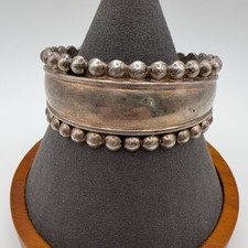 Mexico 925 Sterling Silver Beaded Cuff Bracelet 6in 33.27g Ball Edge Patina