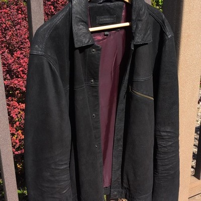 John Varvatos Men's Black Leather Jacket XXL Lined Full Zip Collared