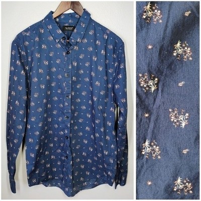 7 Diamonds Shirt Mens Large Blue Floral Afire Love Long Sleeve 7Diamonds Fit