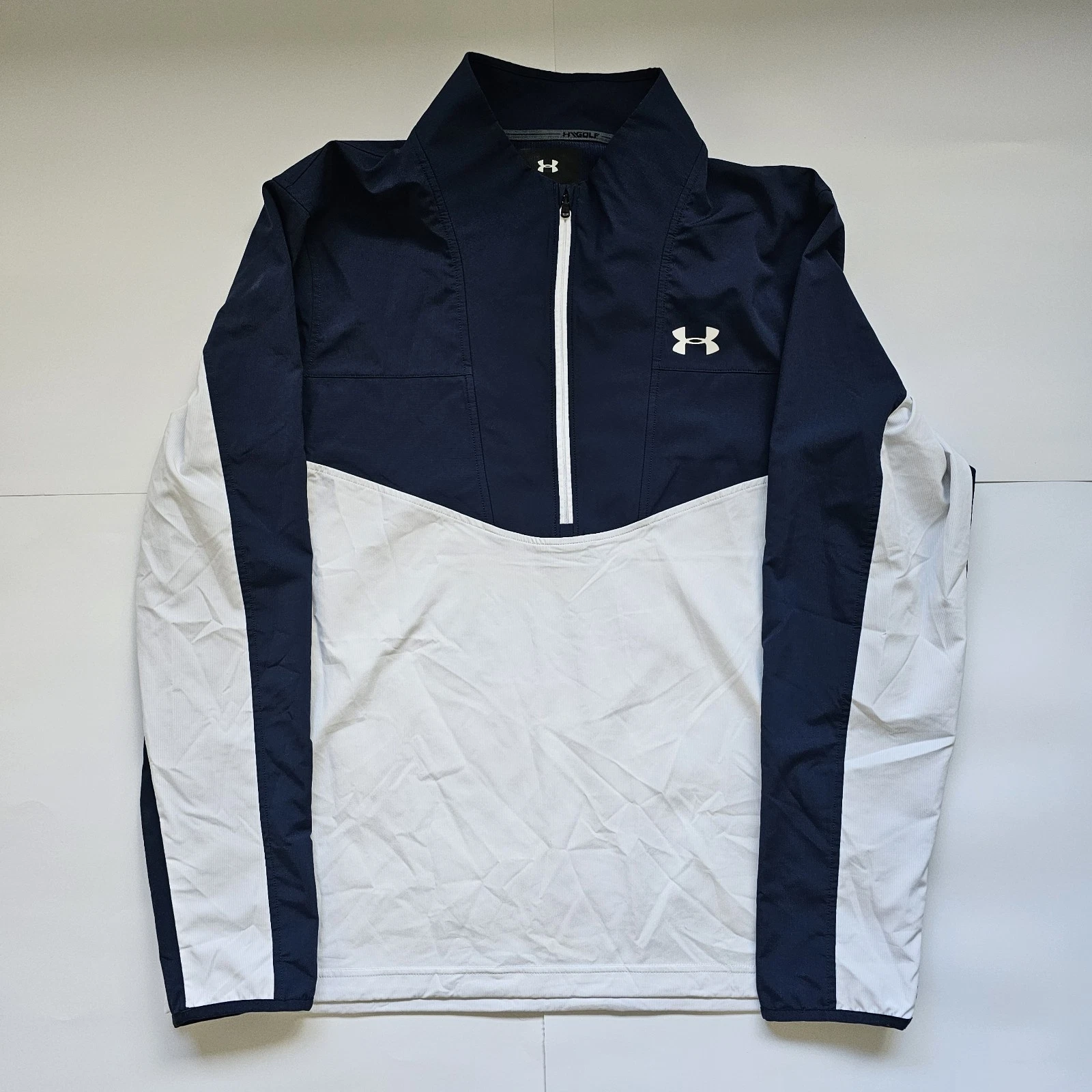Under Armour Jacket Men's XL Blue White Storm Windstrike Golf Pullover 1/4 Zip