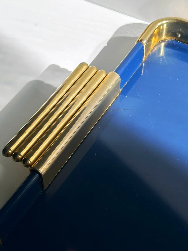 Hollywood Regency Stil Tablett 1980er Blau Gold Platte CL Design Tablett Vintage - Bild 4 von 4