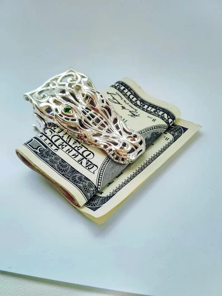 Hermoso Clip para Dinero Esmeralda Para Mujeres, Hombres, Unisex Adultos Oro Amarillo 14K Sobre Foto 4 de 4