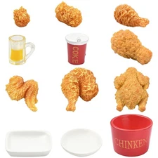 60pcs Drink Miniature Fried Chicken Flat Resin Sculptures Ornament for Home Desk