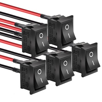 5 Pack KCD1 On/Off Pre-Wired Boat Rocker Switch