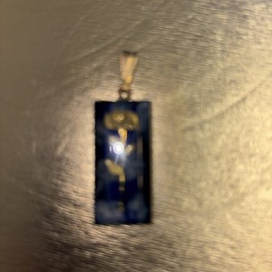 Rose Encased In A Blue Lucite Pendant - Beveled Edge In Rectangle Shape