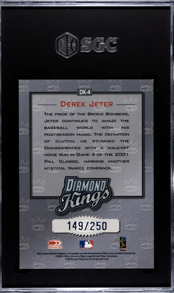 2002 DONRUSS DIAMOND KINGS STUDIO SERIES/250 DEREK JETER SGC 8 POP 1 - Image 2 of 2