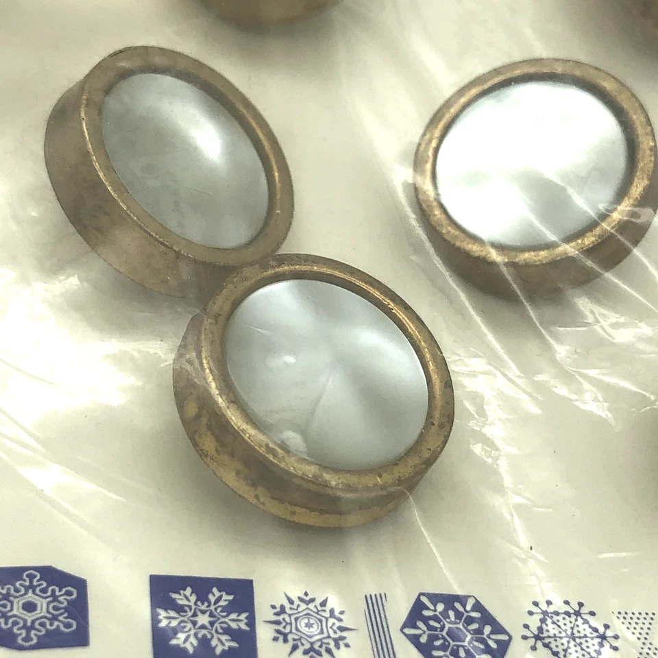 Vintage Nouveaute Set of 8 Round Buttons Gold Rings around Pearly Centers Shank - Image 4 of 4